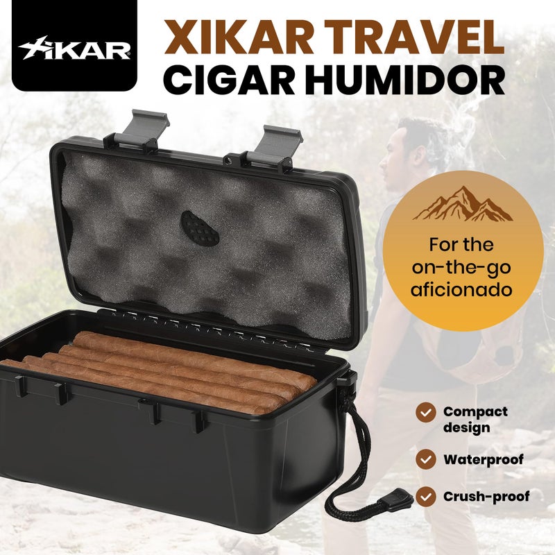 Xikar حافظة سفر سيجار XIKAR مع مرطب صغير، تحمل 15 سيجار، محكمة الإغلاق، مقاومة للماء، مقاومة للكسر، بلاستيك ABS متين، مفصلات من الفولاذ المقاوم للصدأ، رغوة يوريثان - حماية قصوى لسيجارك، أسود - Image 2